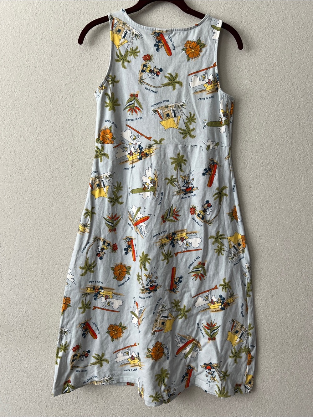 Vintage 90s Disney Store Tropical Hawaiian Mickey Mouse Beach Midi Dress - Picture 2 of 7